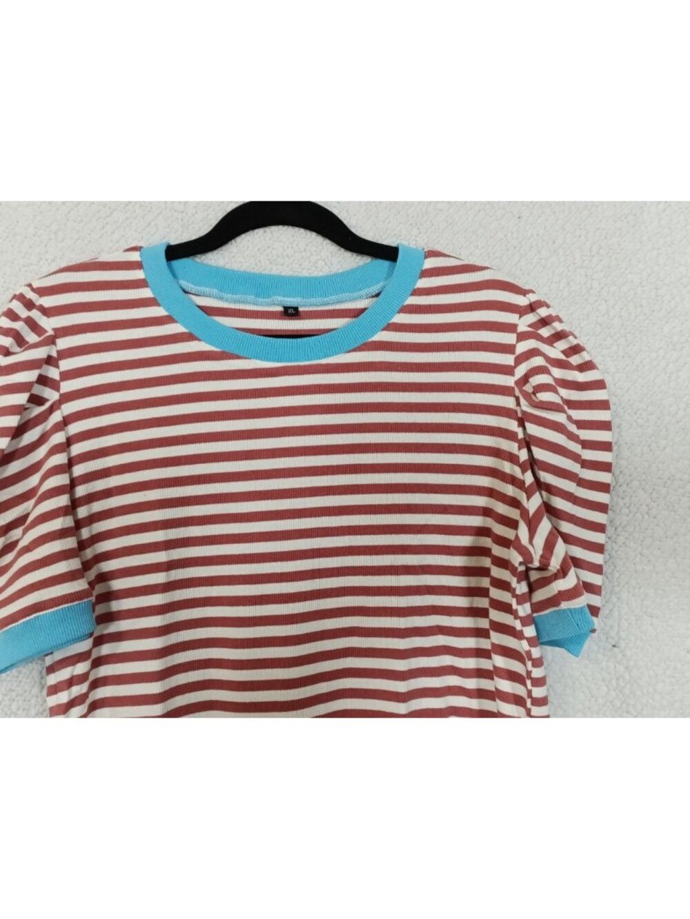 Women's XL Red White Blue Striped Crewneck Shirt Colorblock Y2K Summer Retro Tee - Picture 3 of 10